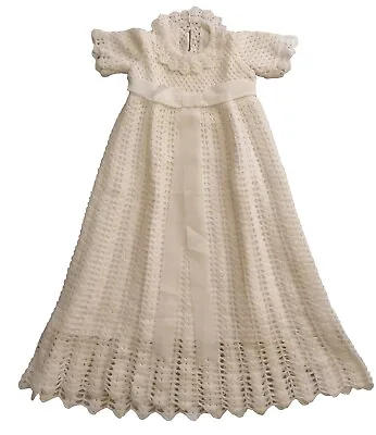 £9.99 • Buy Handmade White Crochet Christening Gown With White Ribbon