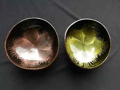 Pair Of Coloured Lacquered Coconut Shell Bowls - 13cm • £9.99