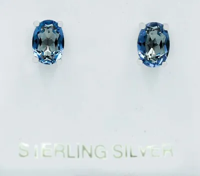 GENUINE 1.04 Cts IOLITE STUD EARRINGS .925 Sterling Silver - NEW WITH TAG • £0.78