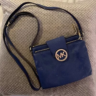 Michael Kors Navy Purse Leather Pebbled Small Fulton Crossbody Bag Authentic • $19.85