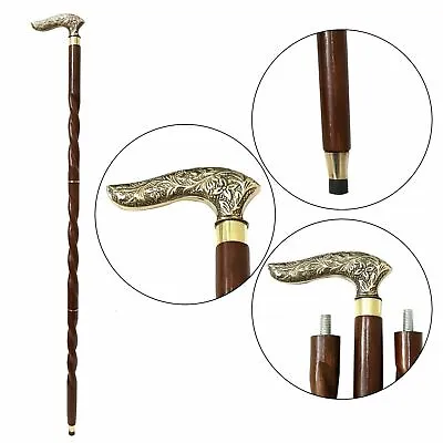 Designer Brass Victorian Handle Vintage Style Wooden Walking Stick Antique Cane • $42