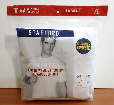 Stafford 4-Pack Men's Heavy Weight 100% Cotton Crew-Neck T-Shirt White • $49.99