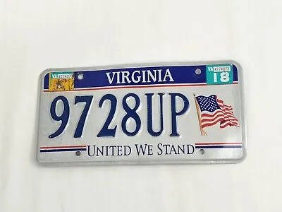 Virginia License Plate United We Stand 9728 UP 2018 VA Auto Patriotic USA Flag • $19.89