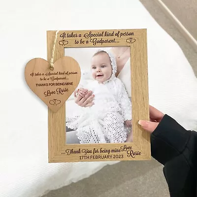 £10.75 • Buy Personalised Godparents Photo Frame Gift For Christening Day, Baptism Keepsake