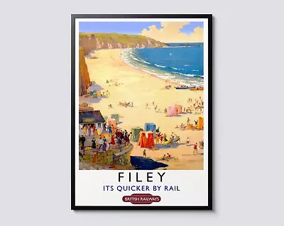 Filey British Railways Vintage Travel Poster Seaside Beach Bay Wall Art Print • £120