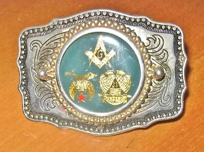 Vintage Masonic Belt Buckle Double Eagle 32 Degree SPESMEAINDEOEST Gold Tone • $39.99