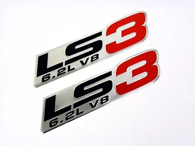 2 Gm Chevy Chevrolet Ls3 6.2l V8 Engine Emblems Badge Chrome Silver Red  Pair Fu • $12.23