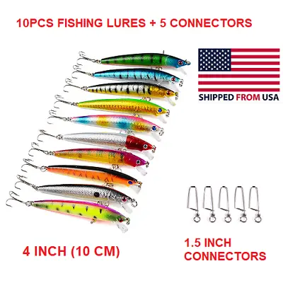 10PCS Fishing Lures Crankbaits Jerk Bait Minnow Lot Hooks Crank Bait Bass Tackle • $8.95