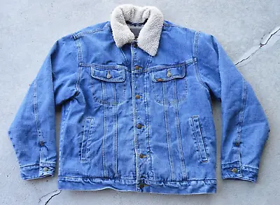 Vtg. Lee Sherpa Lined Blue Denim Trucker Jacket Removable Collar Size Large • $39.95
