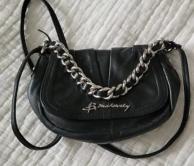 B Makowsky Black Leather Crossbody Bag  Chain Link Strap Wow! • $19.99