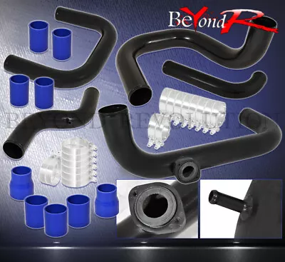 For 96-00 Civic D16 B16 Black Turbo Intercooler Piping Kit Flange + Blue Coupler • $136.99