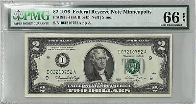 PMG GEM 66-EPQ Minneapolis  I  1976 $2.00 FRN Fr # 1935-I Rarest 1976 District • $109.99