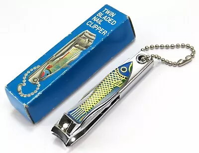 Fish Graphic Emblem Vintage Twin Bladed Keychain Nail Clipper #5971 W/Box Korea • $15.99