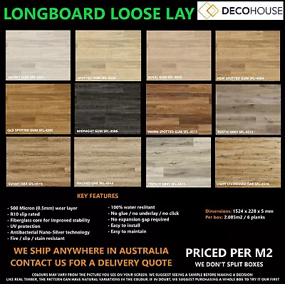 LONGBOARD LOOSE LAY Timber Look LUXURY VINYL FLOORING DIY COMMERCIAL WATERPROOF • $45