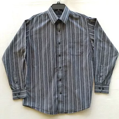 Mens Size M Medium 15 - 15.5 Gray Striped Shirt Long Sleeve Button Up J. Ferrar • $3.99