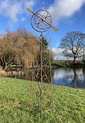 Large Rusty Metal Garden Armillary Style Topiary Obelisk Stake Plant Support • £96