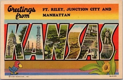 Vintage KANSAS Large Letter Postcard  Fort Riley Junction City & Manhattan  • $5.62