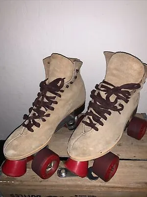 VINTAGE CHICAGO BROWN SUEDE ROLLER SKATES MEN's Size 8 W/ Wrench ~ NICE USED • $65