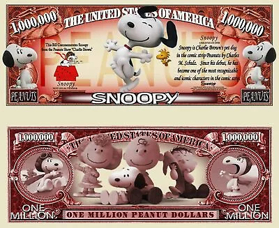 Snoopy Million Peanut Dollars Bill Play Funny Money Novelty Note + FREE SLEEVE • $1.69