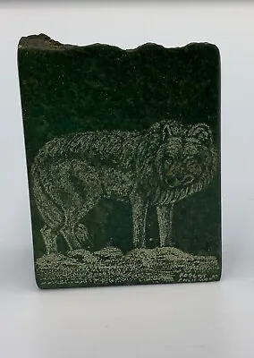 Etched Wolf Verdite Green Stone Dated Signed Art Golela Gems South Africa • $45