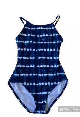 Michael Michael Kors Blue Tie Dye One Piece Bathing Sw High Neck Size 6 • $25.99