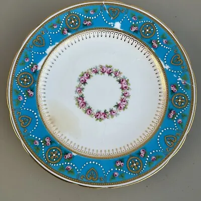 £29.67 • Buy Antique Minton Sevres Style Turquoise Raised Gold Gilding Flowers Plate 9.25 
