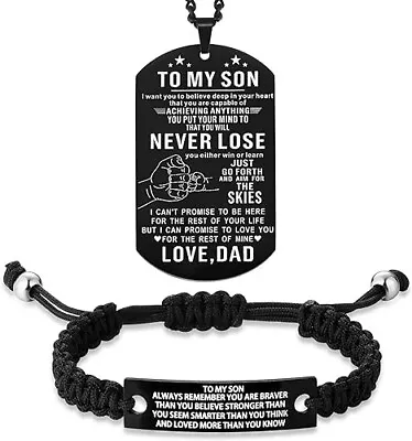 To My Son Necklace And Braided Bracelet Set Men Jewelry Son Gift From Mom Dad • $18.85