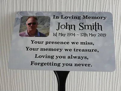 Personalised Memorial Plaque With Photo & Ground Stake Tree Marker Plate • £10.80
