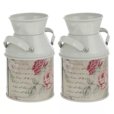 2 Milk Can Vases Rustic Metal Flower Pots For Home Decor & Weddings-RL • £10.18