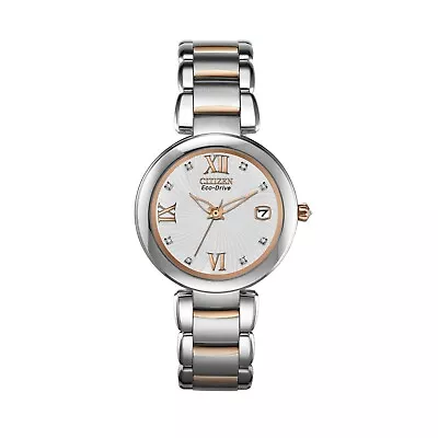 Citizen Eco-Drive Women's Diamond Accent Two-Tone Bracelet 33mm Watch EO1116-57A • $51