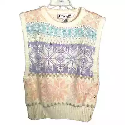 Vintage 80s Pastel Fair Isle Sweater Vest Women Medium Pink Lavender Blue • $18