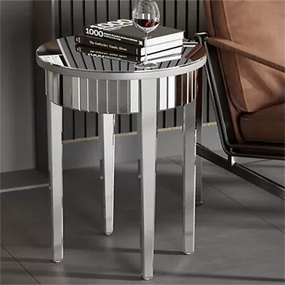 Minimalist Mirrored Bedside Table Side End Table Silver Glass Tabletop For Home • £91