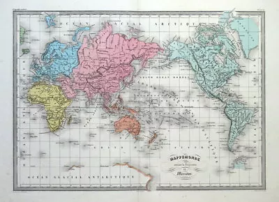 WORLD On Mercator's Projection Original Malte Brun Antique Map C1850 • $68.38