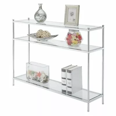 Pemberly Row Modern 3-Tier Console Table In Clear Glass And Chrome • $138.63