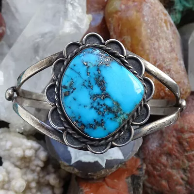 Vintage Navajo Turquoise Pyrite Native American Cuff Bracelet Sterling Silver • $255