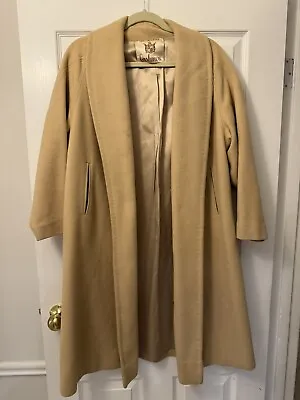 Vintage 50’s/60’s Camel Cashmere Swing Coat 3/4 Sleeve Shawl Collar L/12 *READ* • $79.99