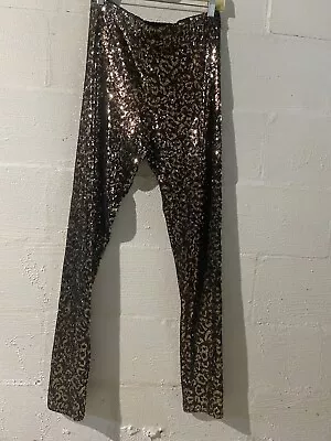 ZARA WOMAN NEW BLACK EMBROIDERED SEQUIN PANT SIZE L - Leopard Print • $26