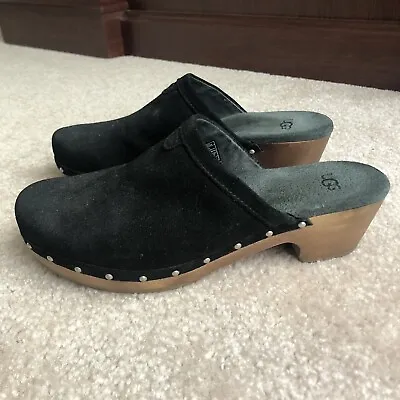 UGG Australia Womens Sz 6 Black Suede Slip On Clogs Mules Shoes Evie 3284 Rivets • $29.99