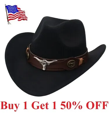 Cowboy Hat Western Felt Fedora Panama Jazz Cap For Men Women SOMBRERO VAQUERO • $15.95