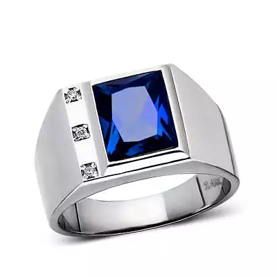 Men's Solid 14K White Gold Sapphire Ring 0.06ct Natural Diamonds Ring For Man • $854