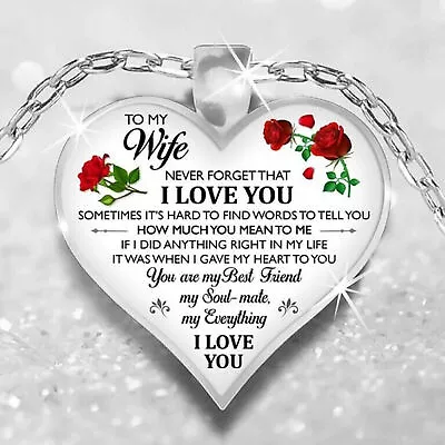 To My Wife I Love You Husband Heart Rose Necklace Birthday Anniversary Gift N177 • $8.99