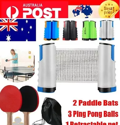 AU Table Tennis Kit Ping Pong Set Retractable Net Rack 2 Bats Portable 3 Balls • $18.49