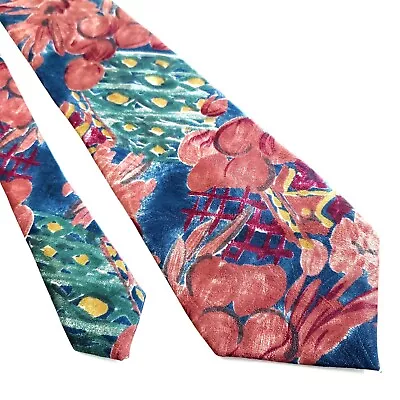 Marks & Spencer Salmon Pink Blue Sea Coral Print Wide Polyester Tie St Michael • $12.83