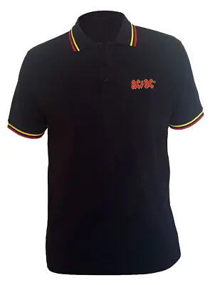 AC/DC Classic Logo Black Polo Shirt OFFICIAL • £16.39