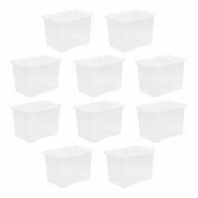 10 X 80 Litres CLEAR PLASTIC Large Storage Box With Lids Strong Nestable • £114.99