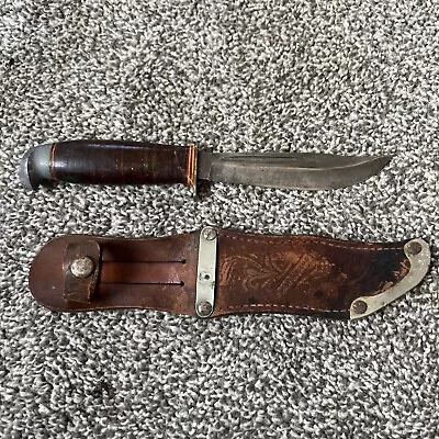 Vintage Finnish Leather Handle Fixed Blade Knife With Sheath - Made In Finland • $50