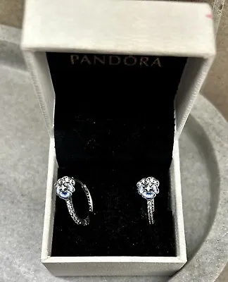 $65 • Buy Pandora Blue Pansy Hoop Earrings. Hand Painted Pave Set With Cubic Zirconia.