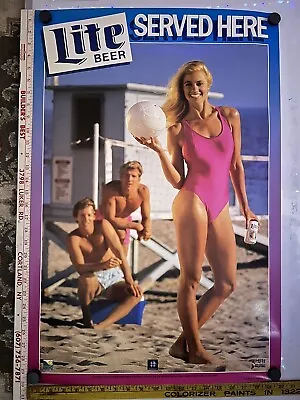 Vintage 80s Miller Lite Beer Poster Pro Beach Volleyball 20x30 • $13.99