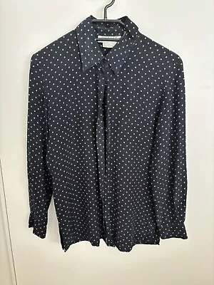 Jaeger Vintage Polka Dot Black Silk Shirt Size UK6 • £7.99