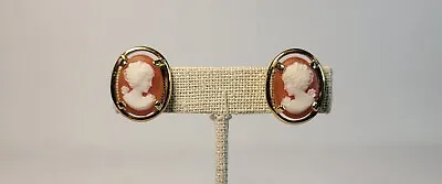 Vintage Cameo Earrings NAPIER   1950s 1960s Non Pierced Mid Century Goldtone • $24.99